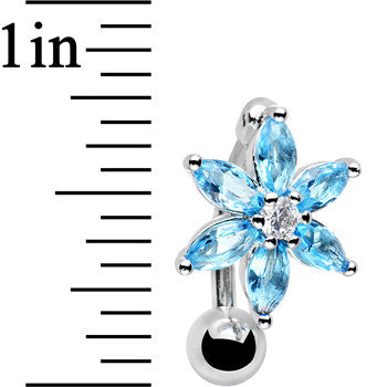 Aqua Gem Lily Flower Top Mount Dangle Belly Ring