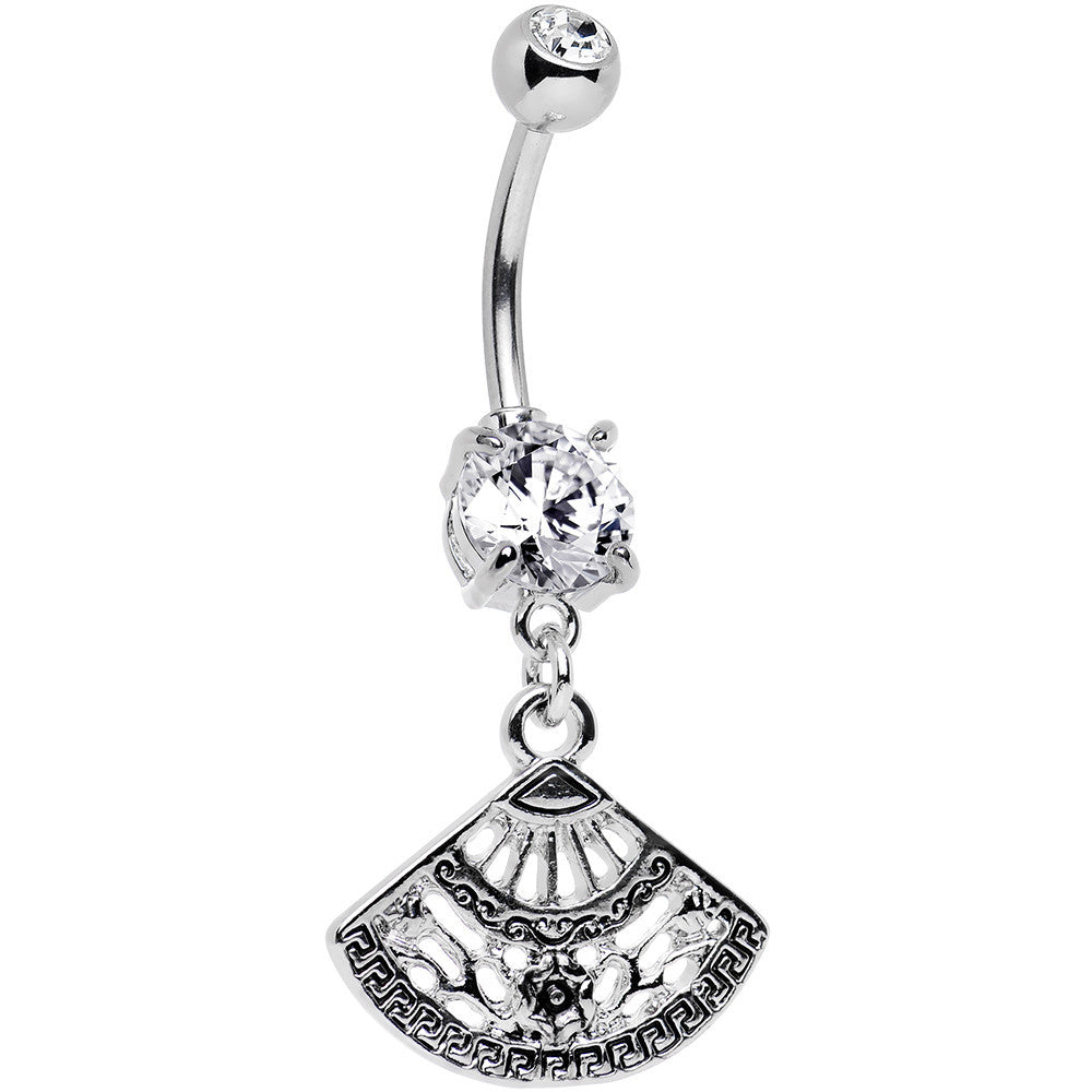 Clear Gem Fancy Fan Dangle Belly Ring Created with Crystals