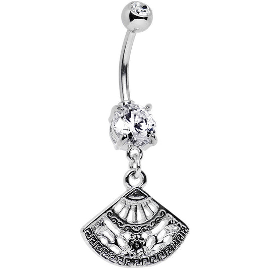 Clear Gem Fancy Fan Dangle Belly Ring Created with Crystals