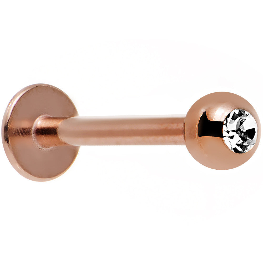16G Clear Gem Rose Gold IP Press Fit Labret Monroe 3/8