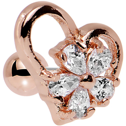 Clear CZ Rose Gold Plated Heart Cartilage Earring 16G 1/4