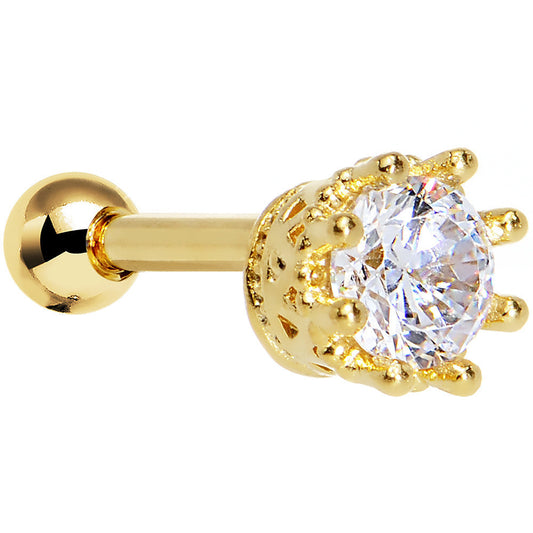 14k Gold Plated Clear CZ Classic Prong Tragus Cartilage Earring 1/4