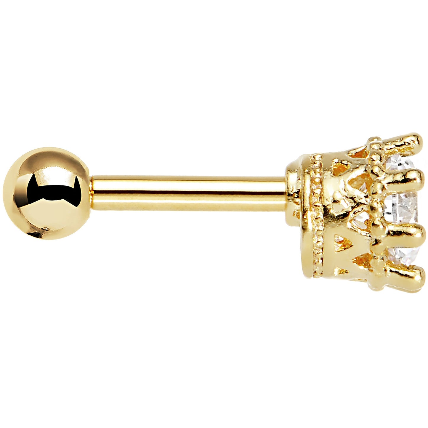 14k Gold Plated Clear CZ Classic Prong Tragus Cartilage Earring 1/4