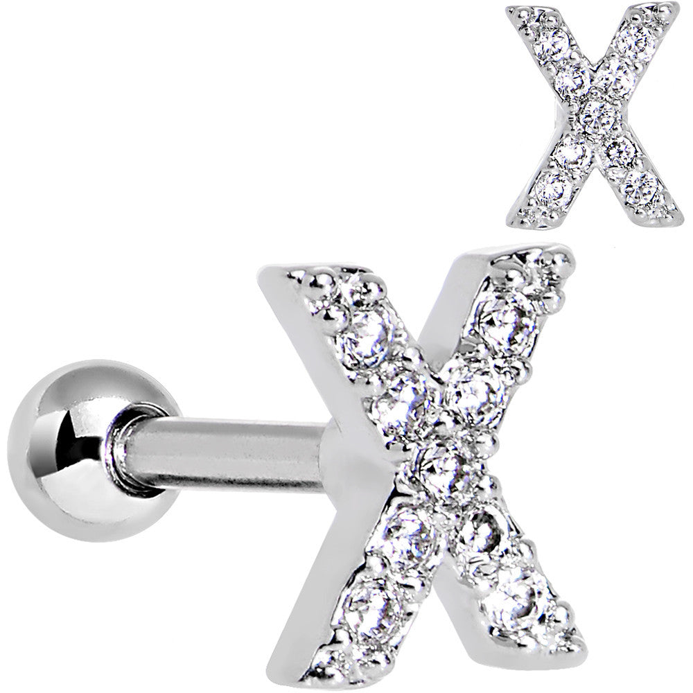 16G Clear CZ Gem Paved Initial X Tragus Cartilage Earring 1/4
