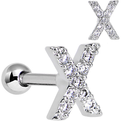 16G Clear CZ Gem Paved Initial X Tragus Cartilage Earring 1/4