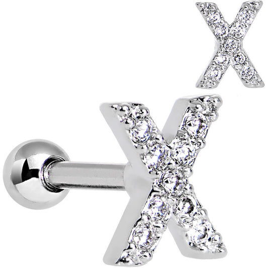 16G Clear CZ Gem Paved Initial X Tragus Cartilage Earring 1/4