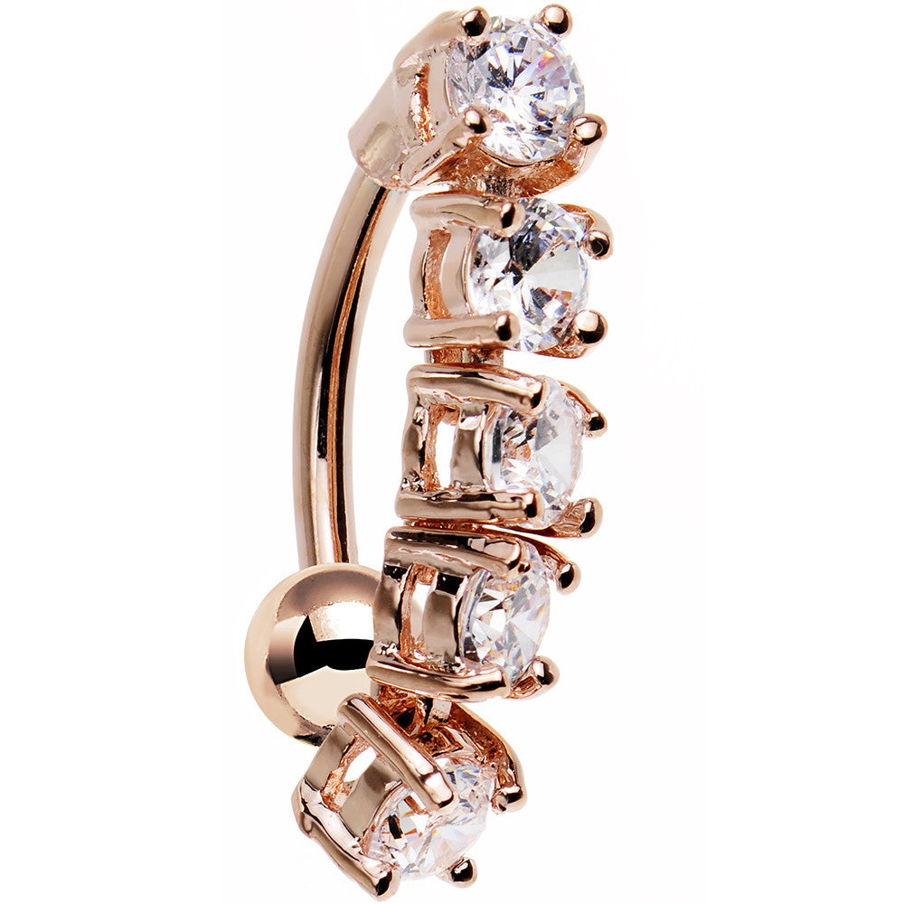 Clear Cubic Zirconia Rose Gold Plated Cinco Top Mount Belly Ring