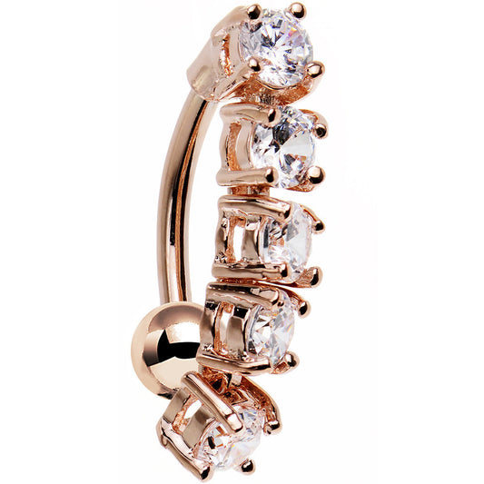 Clear Cubic Zirconia Rose Gold Plated Cinco Top Mount Belly Ring