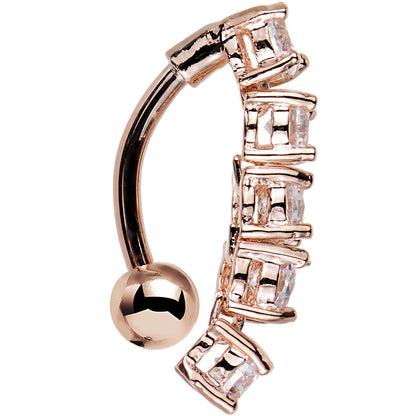 Clear Cubic Zirconia Rose Gold Plated Cinco Top Mount Belly Ring