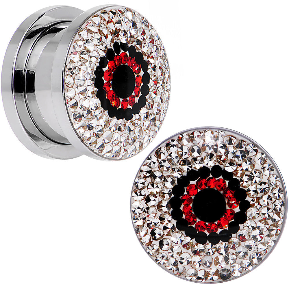 9/16 Clear Red Black Gem Look Me in the Eye Screw Fit Plug Set