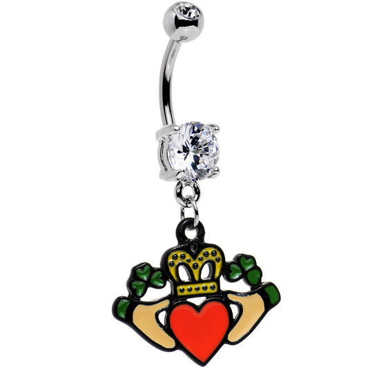 Clear Gem Irish Claddagh Belly Ring Created with Crystals