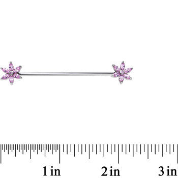 14G Pink CZ Gem Pimpernel Flower Ends Industrial Barbell 40mm
