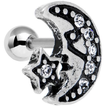 16G 1/4 Clear Gem Moon and Star Left Tragus Cartilage Earring