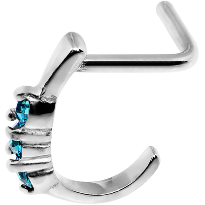 18G Aqua Gem Steel Faux Hoop L Shaped Nose Ring