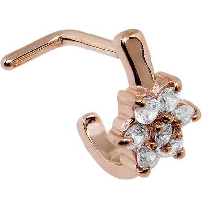 18G Gem Rose Gold PVD Flower Faux Hoop L Shaped Nose Ring