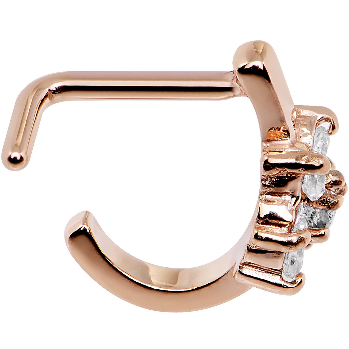 18G Gem Rose Gold PVD Flower Faux Hoop L Shaped Nose Ring