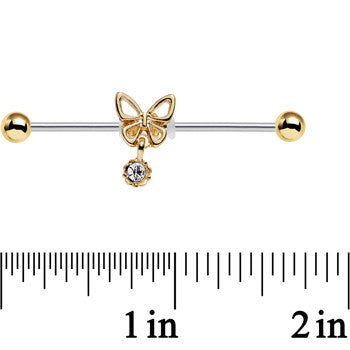 14G Clear Gem Ornate Butterfly Industrial Barbell 38mm