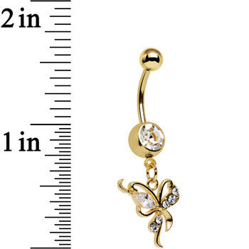 Clear Gem Gold Plated Drifting Beauty Butterfly Dangle Belly Ring