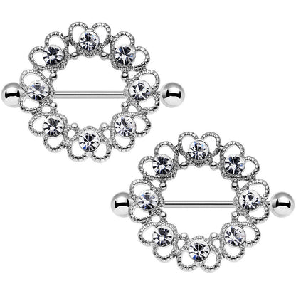 14G 1 1/16 Clear Gem Always Angelic Halo Heart Nipple Shield Set