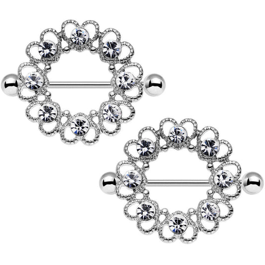 14G 1 1/16 Clear Gem Always Angelic Halo Heart Nipple Shield Set