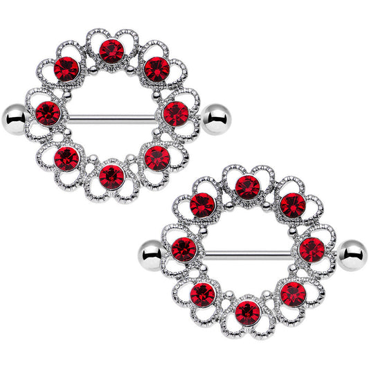 14G 1 1/16 Red Gem Daring Little Devil Halo Heart Nipple Shield Set