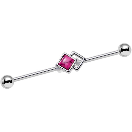 14G Pink Faux Turquoise Art Deco Industrial Barbell 38mm