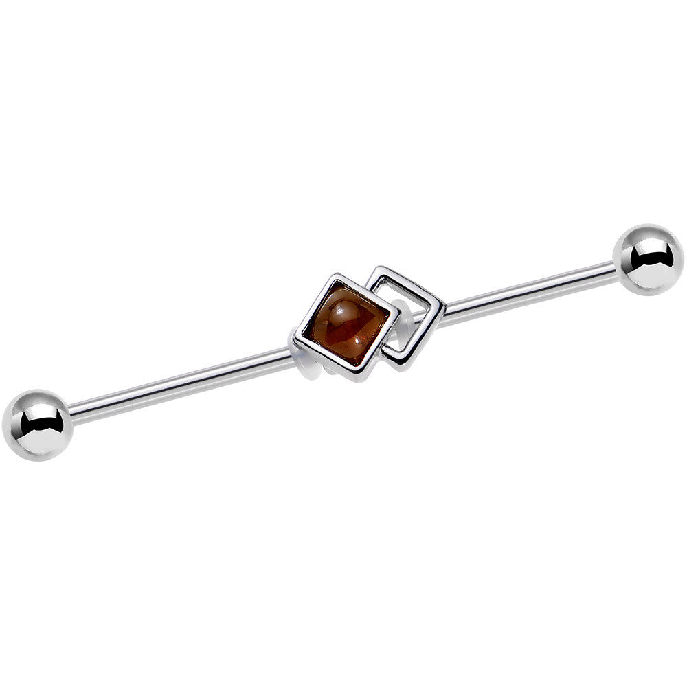 14G Brown Faux Tiger Eye Art Deco Industrial Barbell 38mm