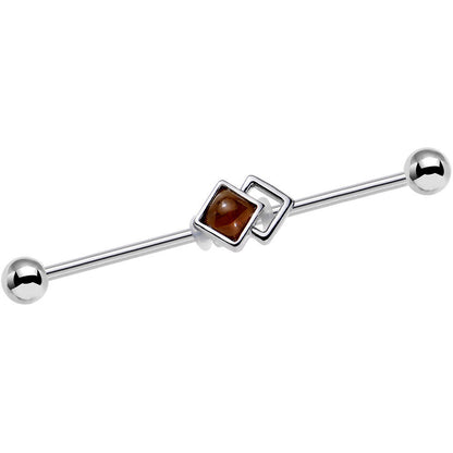 14G Brown Faux Tiger Eye Art Deco Industrial Barbell 38mm