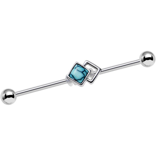 14G Faux Turquoise Art Deco Industrial Barbell 38mm