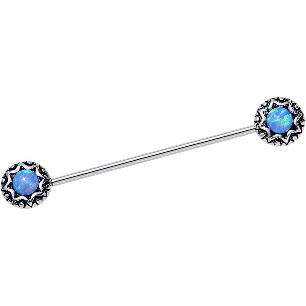 14G Blue Synthetic Opal Star Shine Industrial Barbell 40mm