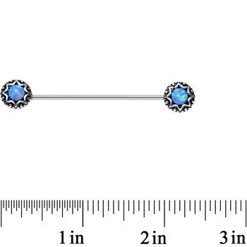 14G Blue Synthetic Opal Star Shine Industrial Barbell 40mm