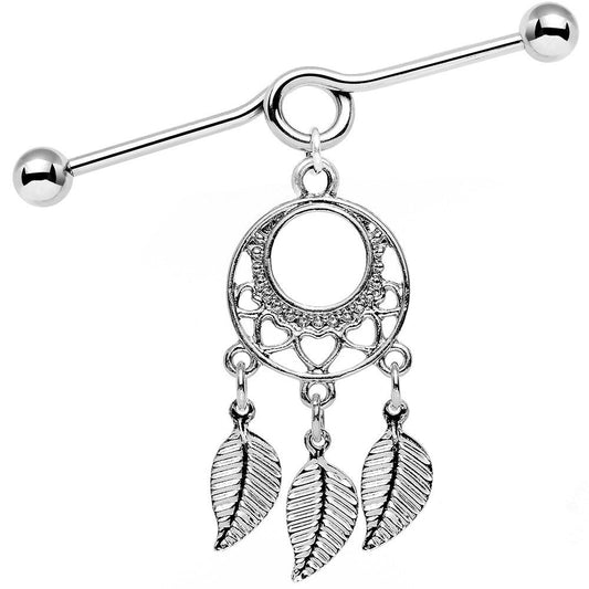 14G Natural Love Dreamcatcher Dangle Industrial Barbell 39mm