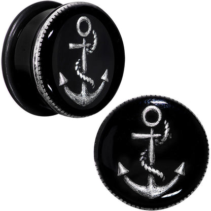 7/8 Black PVD Simply Seaworthy Anchor Single Flare Plug Set