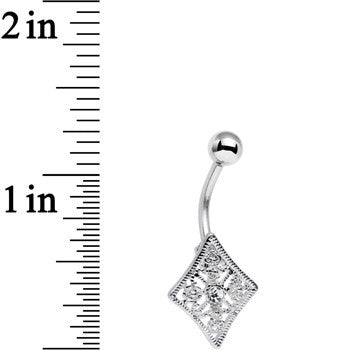 Clear Gem Floral Fiesta Art Deco Square Belly Ring