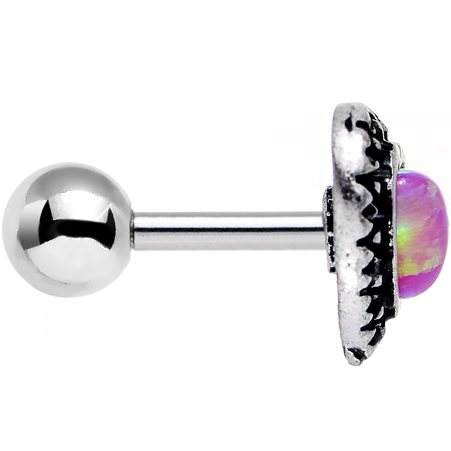 16G 1/4 Pink Faux Opal Frame Heart Tragus Cartilage Earring