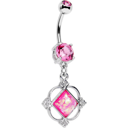 Pink Faux Opal Pink Gem Fancy Pants Frame Dangle Belly Ring