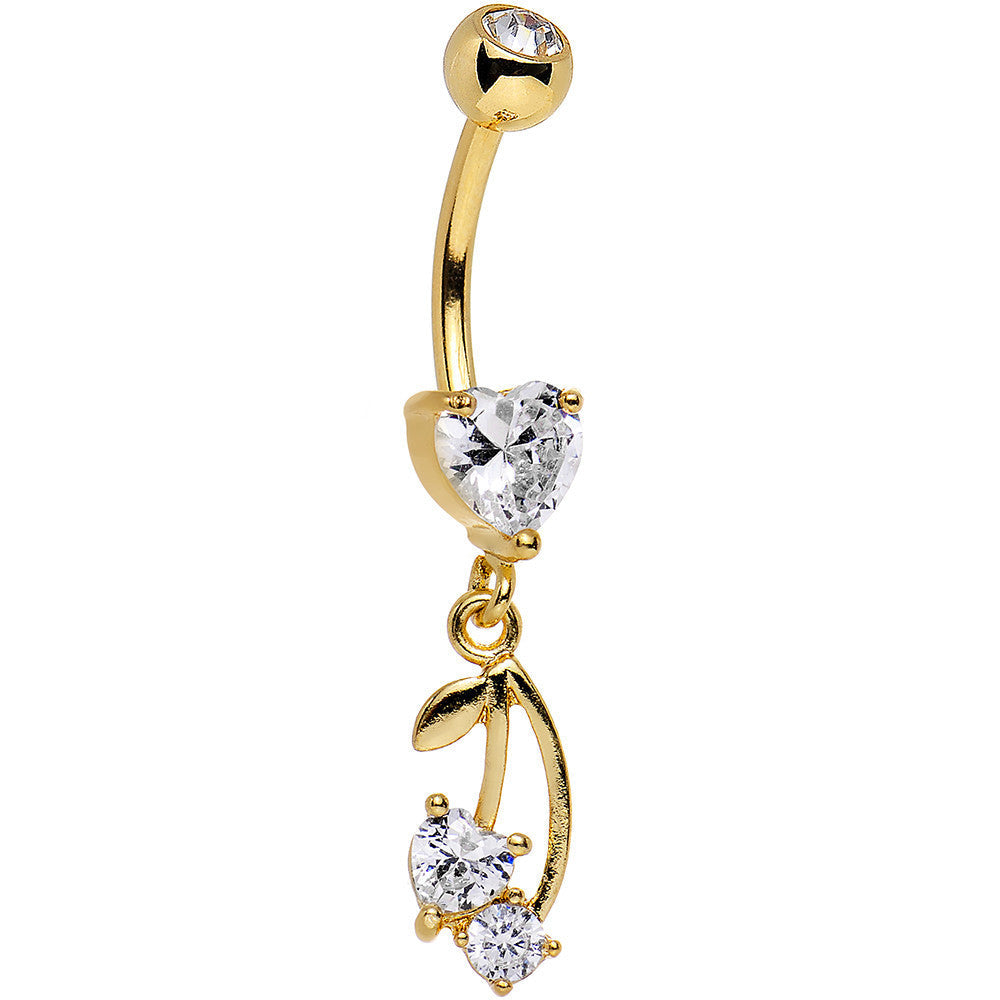 Clear Gem Gold Anodized Life is  Pair of Cherries Dangle Belly Ring