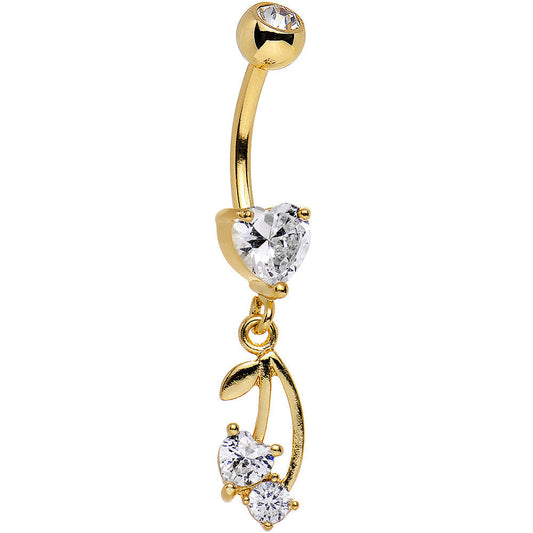 Clear Gem Gold Anodized Life is  Pair of Cherries Dangle Belly Ring