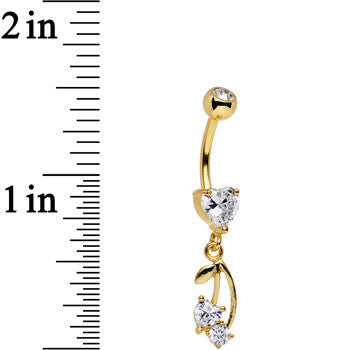 Clear Gem Gold Anodized Life is  Pair of Cherries Dangle Belly Ring