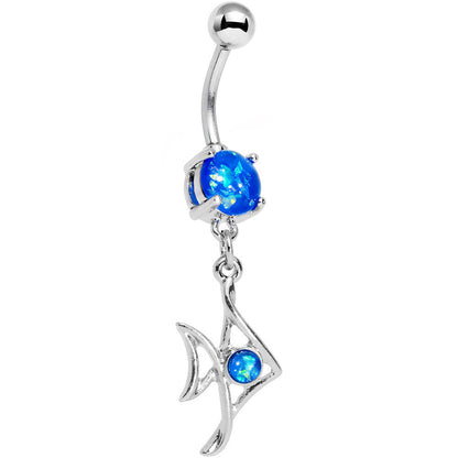 Blue Faux Opal Framework Fishy Fish Dangle Belly Ring