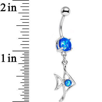 Blue Faux Opal Framework Fishy Fish Dangle Belly Ring