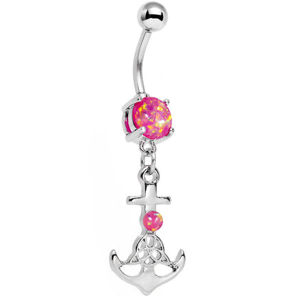 Pink Faux Opal Celtic Knot Anchor Dangle Belly Ring
