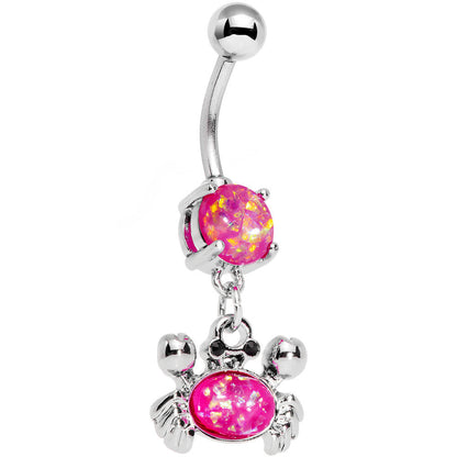 Pink Faux Opal Get Ready to Grab a Crab Dangle Belly Ring