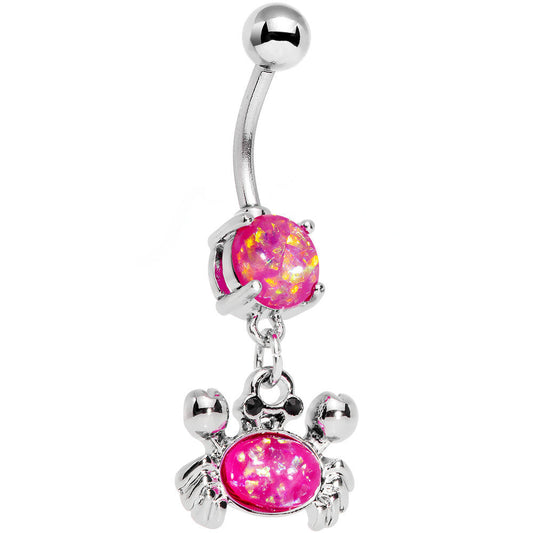 Pink Faux Opal Get Ready to Grab a Crab Dangle Belly Ring