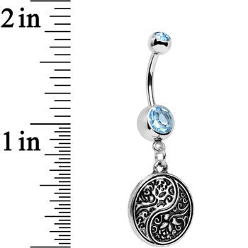 Aqua Gem Floral Fantasy Yin Yang Disc Dangle Belly Ring
