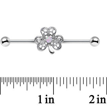 14G White Faux Opal Fancy Shamrock Industrial Barbell 38mm