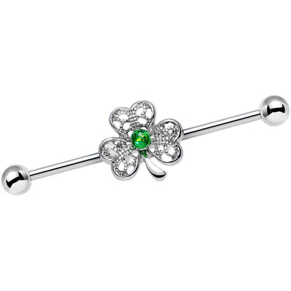 14G Green Faux Opal Fancy Shamrock Industrial Barbell 38mm