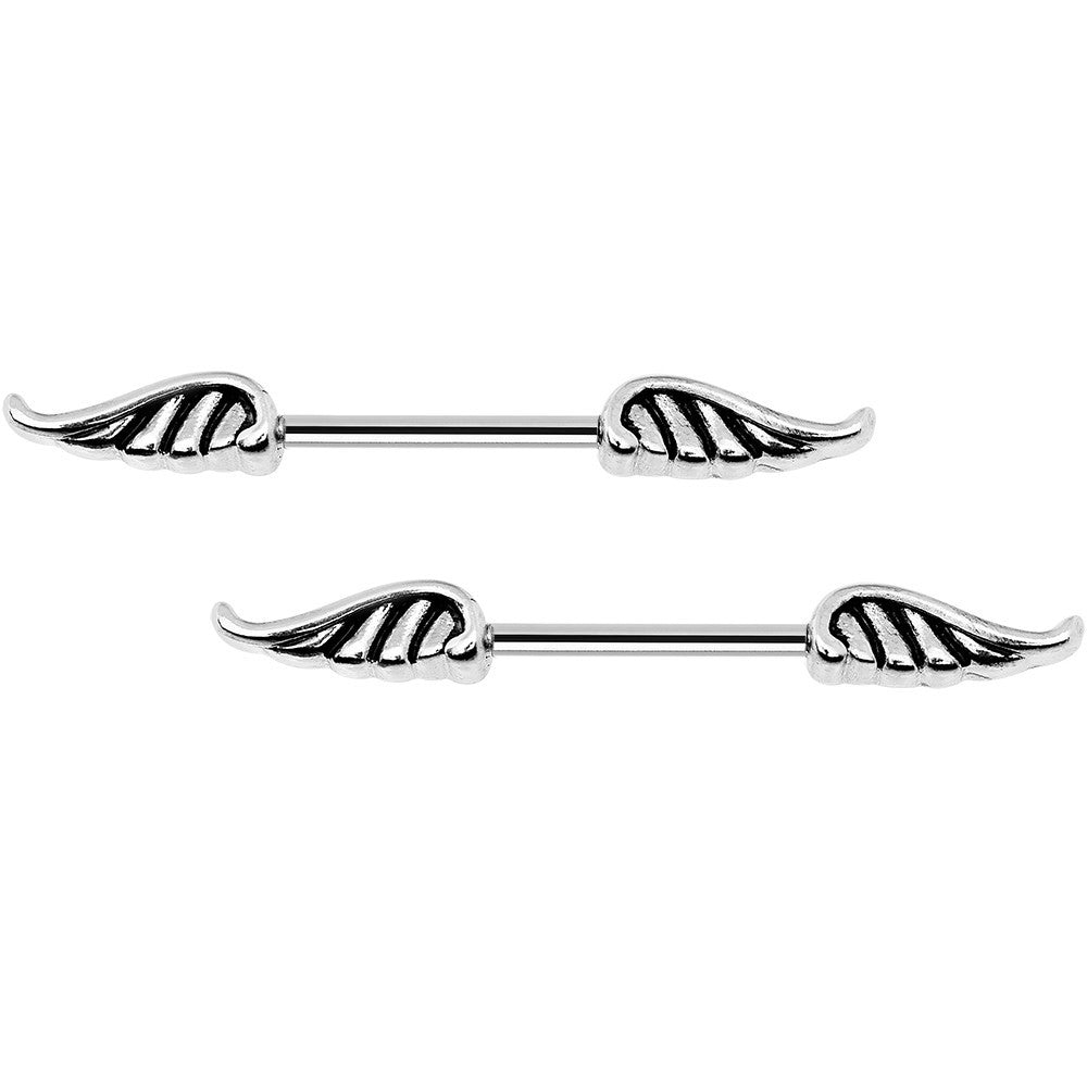 14G 9/16 Steel Fly with the Angel Wings Nipple Barbell Set