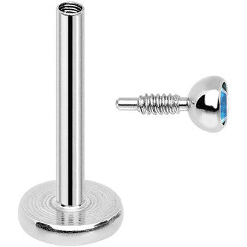 18G 5/16 Aqua 2mm CZ Internally Threaded Labret Monroe Tragus