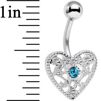 Aqua Gem Heavy Heart Belly Ring